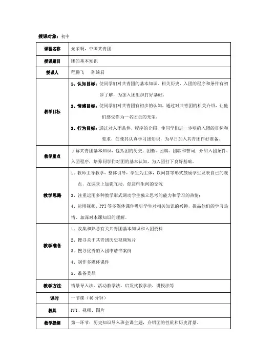 “光荣啊,中国共青团”团课教案
