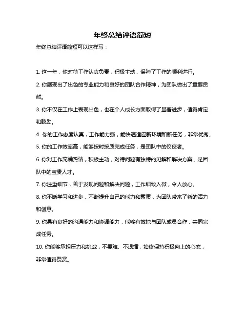 年终总结评语简短