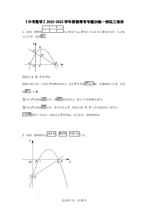 【中考数学】2022-2023学年易错常考专题训练—相似三角形(含解析)