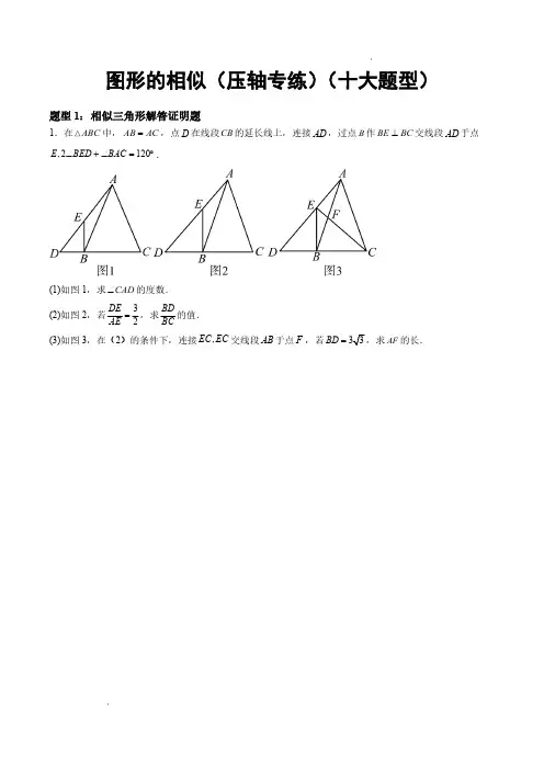 图形的相似(压轴专练)(十大题型)(原卷版)—2024-2025学年九年级数学上册(北师大版)