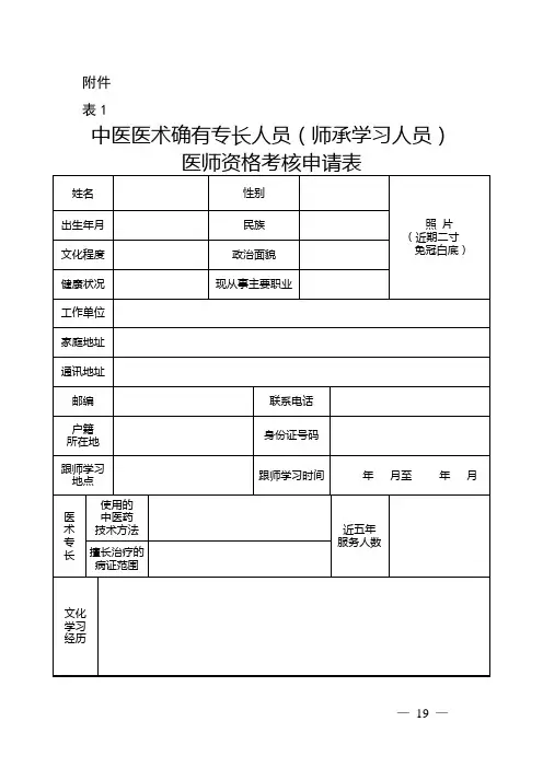 福建中医医术确有专长人员医师资格考核配套表格
