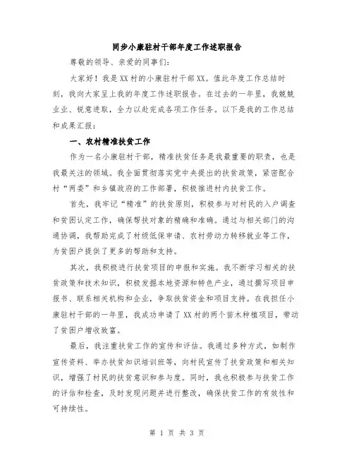 同步小康驻村干部年度工作述职报告