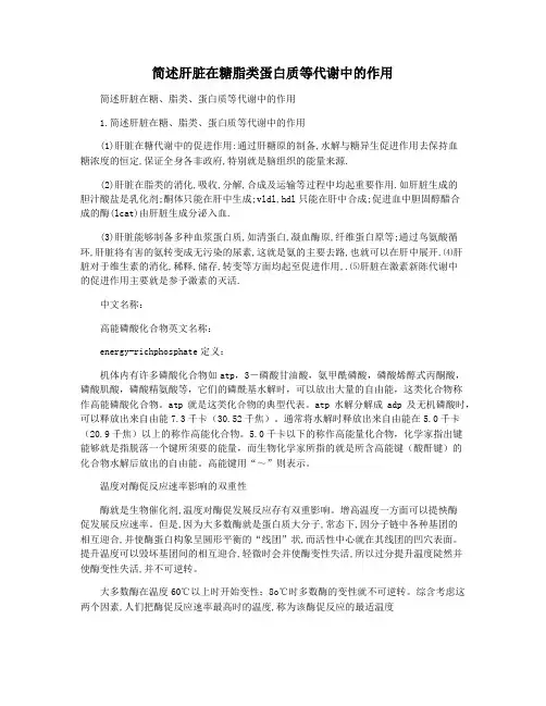 简述肝脏在糖脂类蛋白质等代谢中的作用