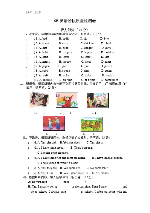 译林小学英语6B阶段测试卷 及答案