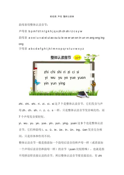 韵母表 声母 整体认读音