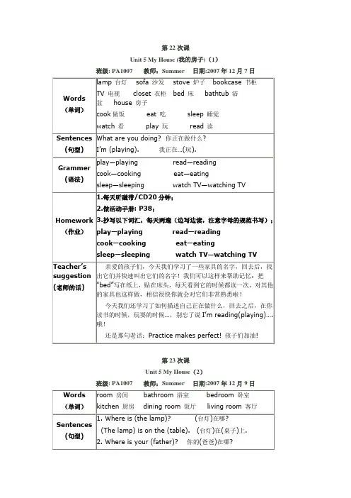 朗文新派少儿英语1A第5单元知识点