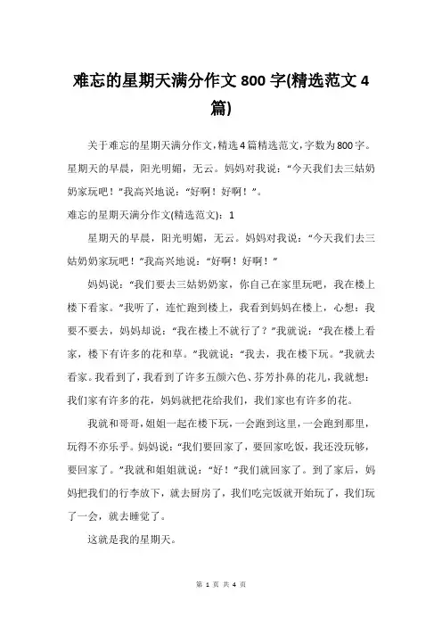 难忘的星期天满分作文800字(精选范文4篇)