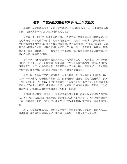 送你一个微笑范文精选800字_初三作文范文