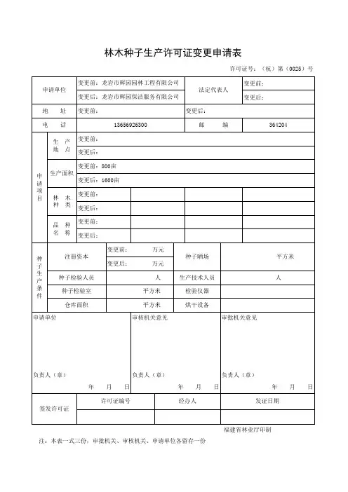 《林木种子经营许可证》变更申请表