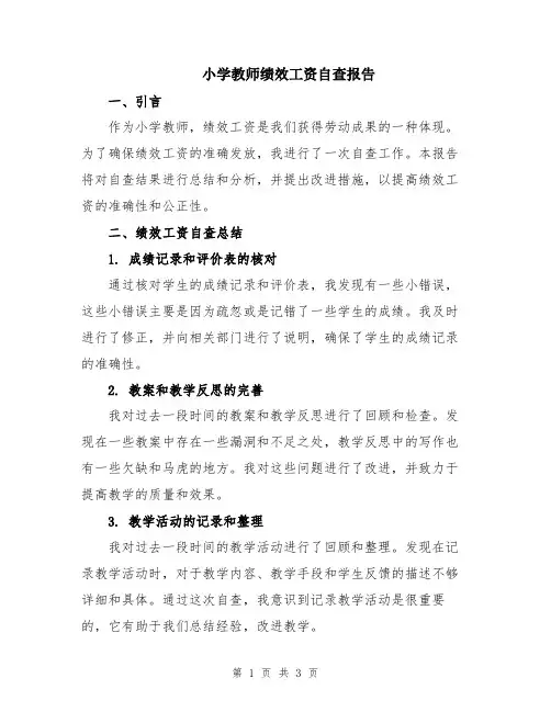 小学教师绩效工资自查报告