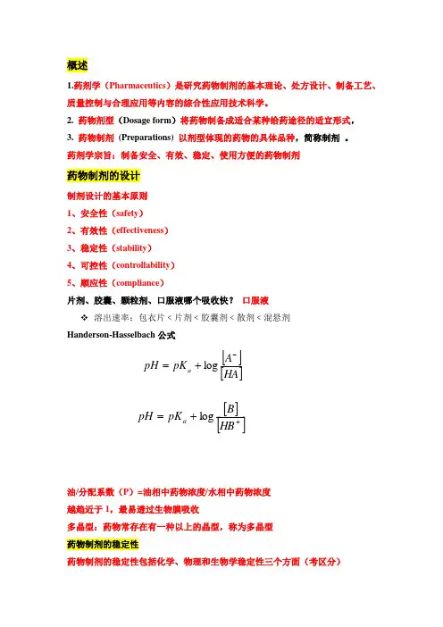 中国药科大学药剂学期末考试笔记整理版权所有请勿转载