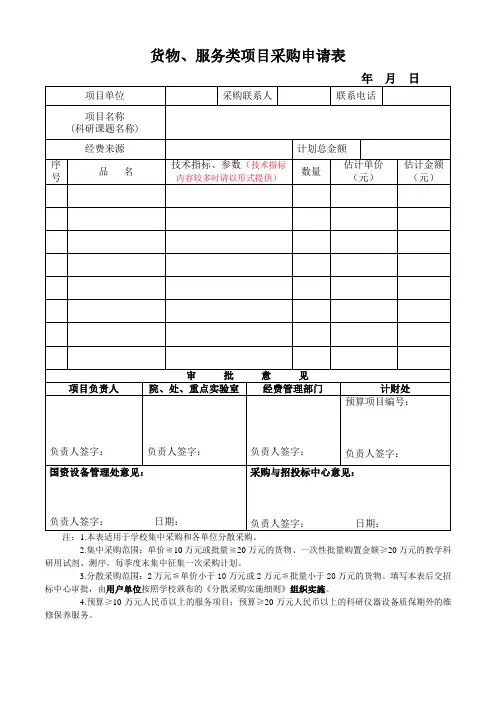 《货物、服务类项目采购申请表》