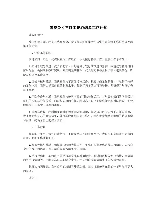 国资公司年终工作总结及工作计划