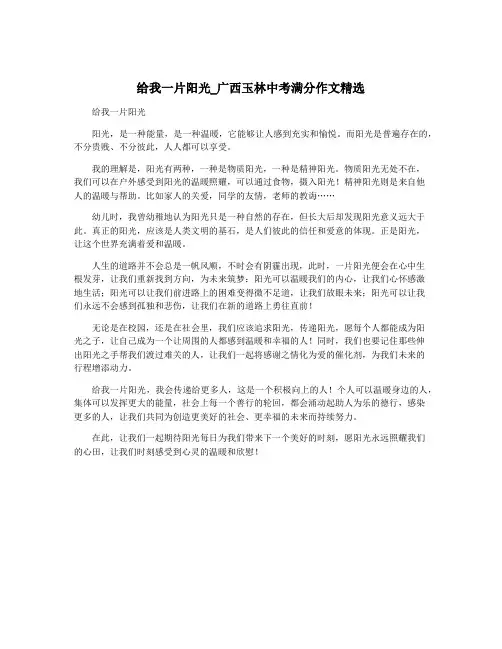 给我一片阳光_广西玉林中考满分作文精选