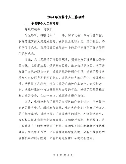 2024年巡警个人工作总结