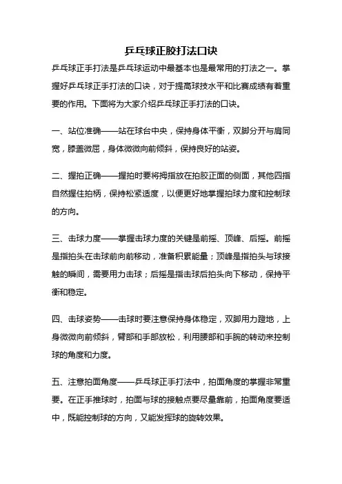 乒乓球正胶打法口诀