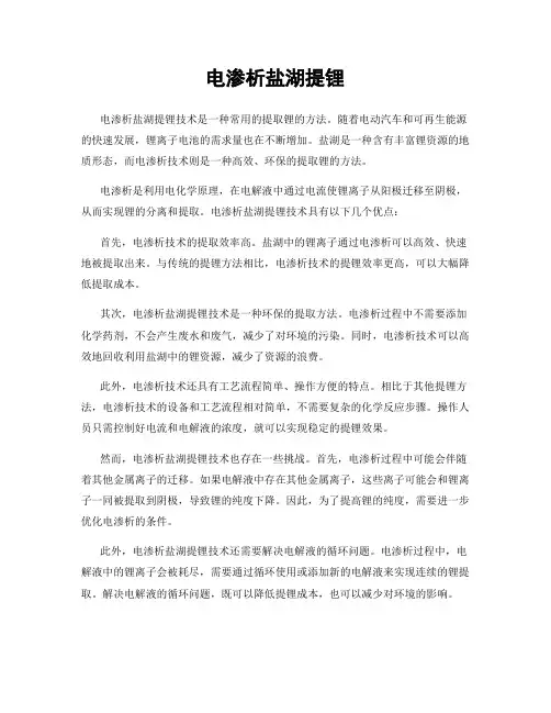 电渗析盐湖提锂
