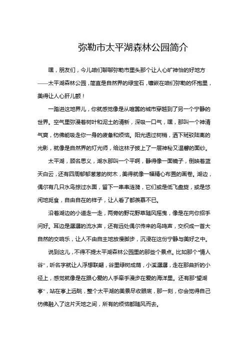 弥勒市太平湖森林公园简介