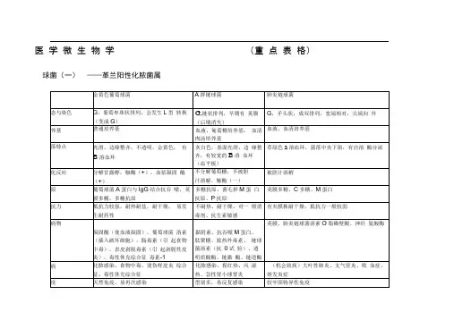 医学微生物学重点表格