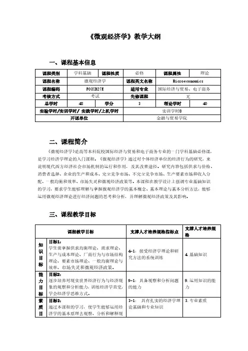《微观经济学》教学大纲