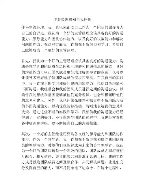 主管经理级别自我评价