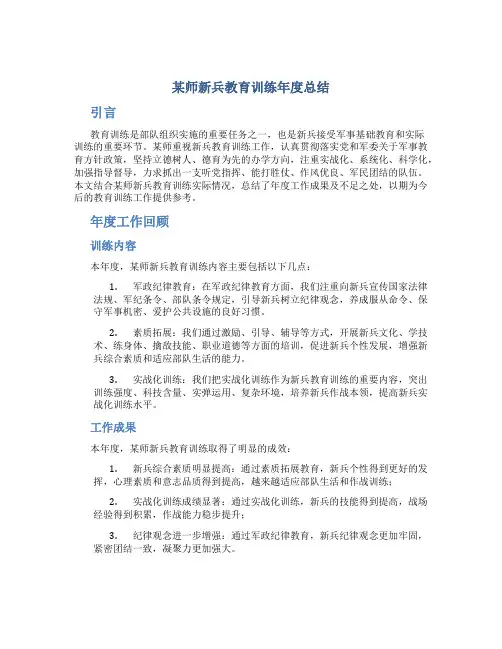 某师新兵教育训练年度总结