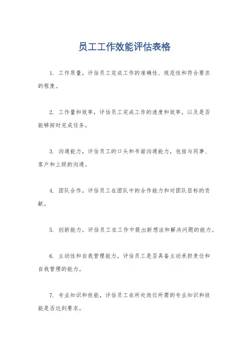 员工工作效能评估表格