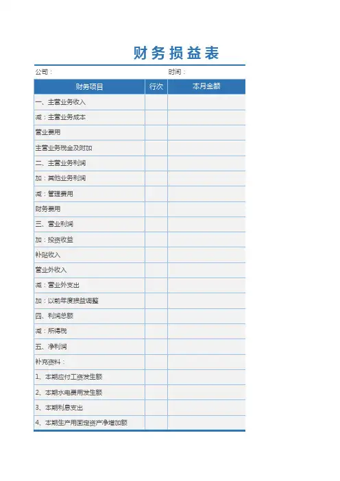 财务损益表Execl模板
