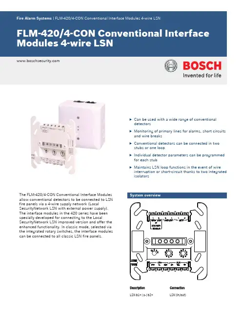 博世安防FIRE ALARM SYSTEMS FLM-420 4-CON 接口模块说明书