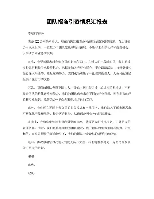 团队招商引资情况汇报表