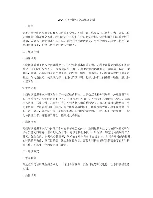 2024年儿科护士分层培训计划