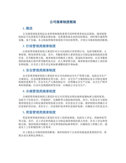 公司规章制度框架(共5篇)