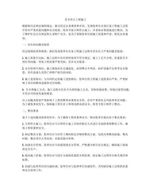 责令停止工程施工