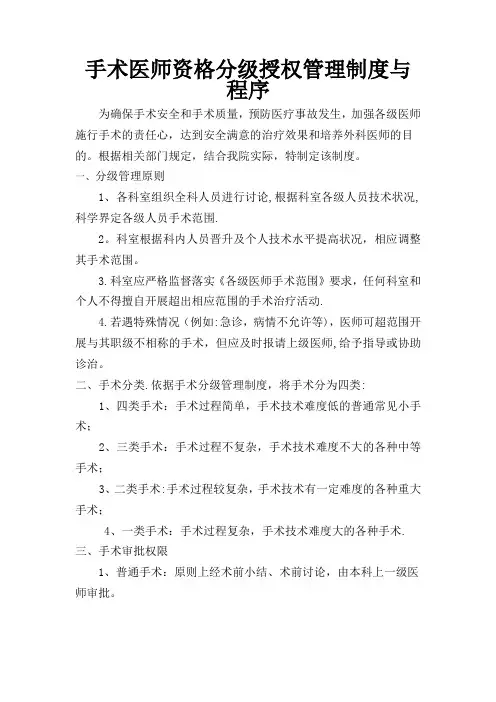医院手术医师资格分级授权管理制度与程序