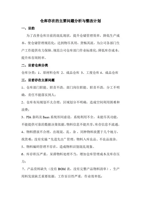 仓库存在的主要问题分析与整改计划改善仓库混乱的现状