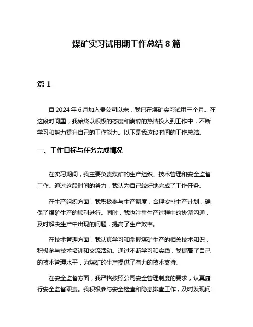 煤矿实习试用期工作总结8篇