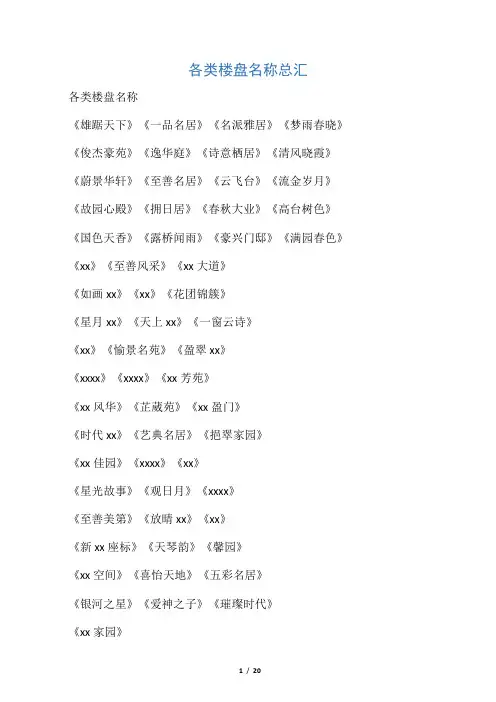 各类楼盘名称总汇