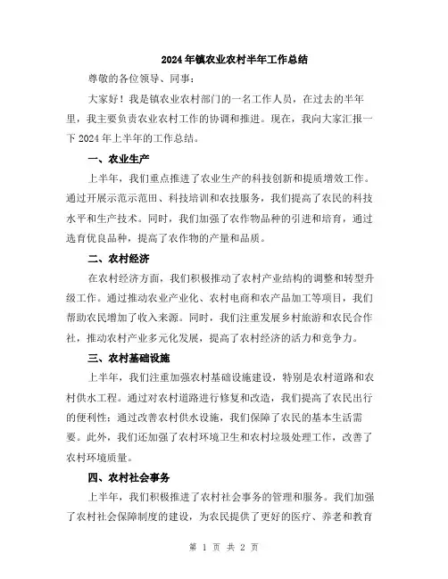 2024年镇农业农村半年工作总结