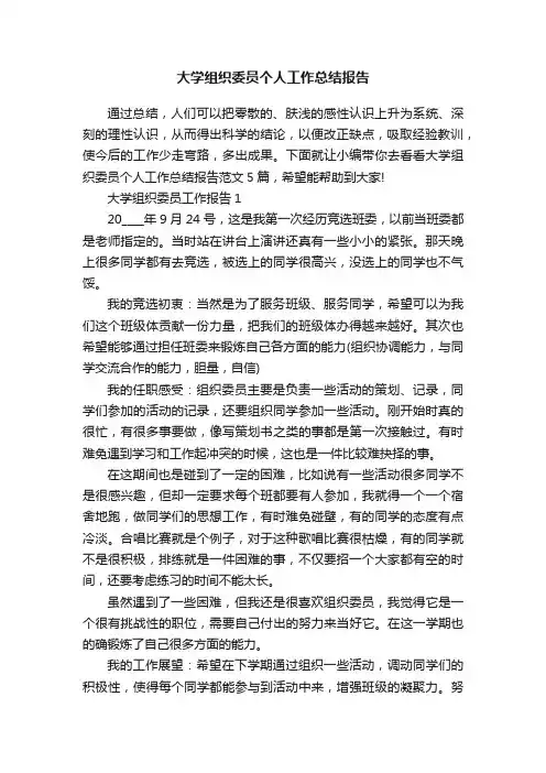 大学组织委员个人工作总结报告