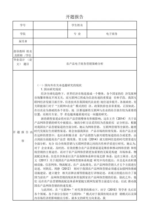 《农产品电子商务营销策略文献综述开题报告(含提纲)》