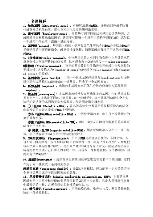 分子遗传学名词解释