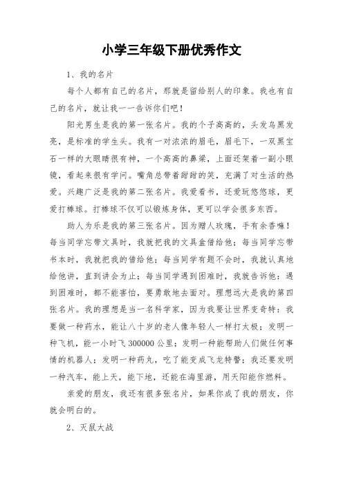 小学三年级下册优秀作文_作文