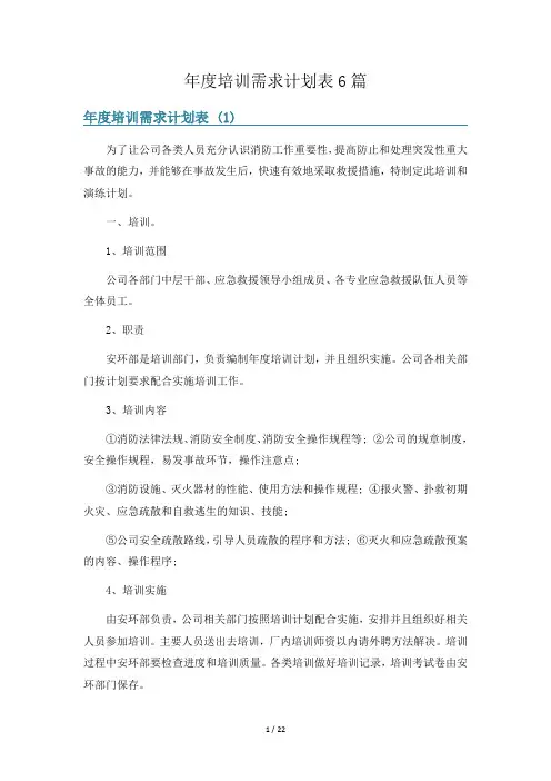 年度培训需求计划表6篇