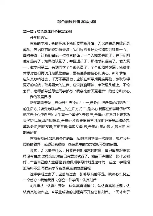 综合素质评价填写示例