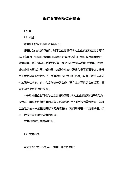福建企业诊断咨询报告