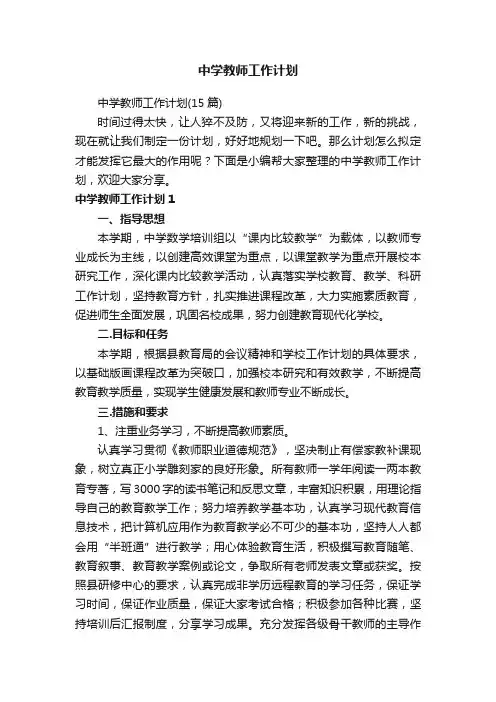 中学教师工作计划