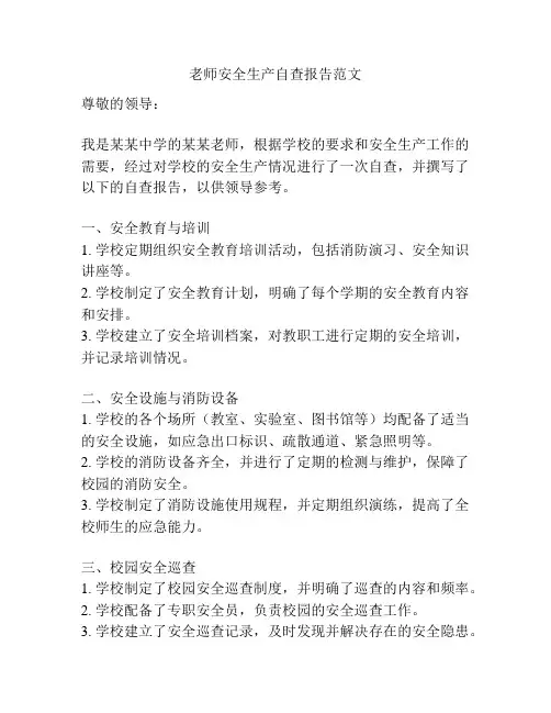 老师安全生产自查报告范文