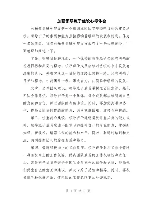 加强领导班子建设心得体会