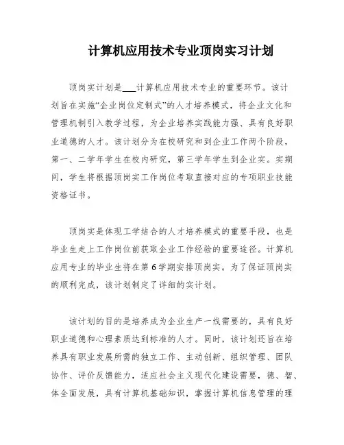 计算机应用技术专业顶岗实习计划