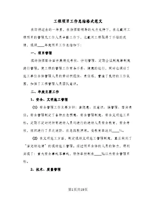 工程项目工作总结格式范文(四篇)